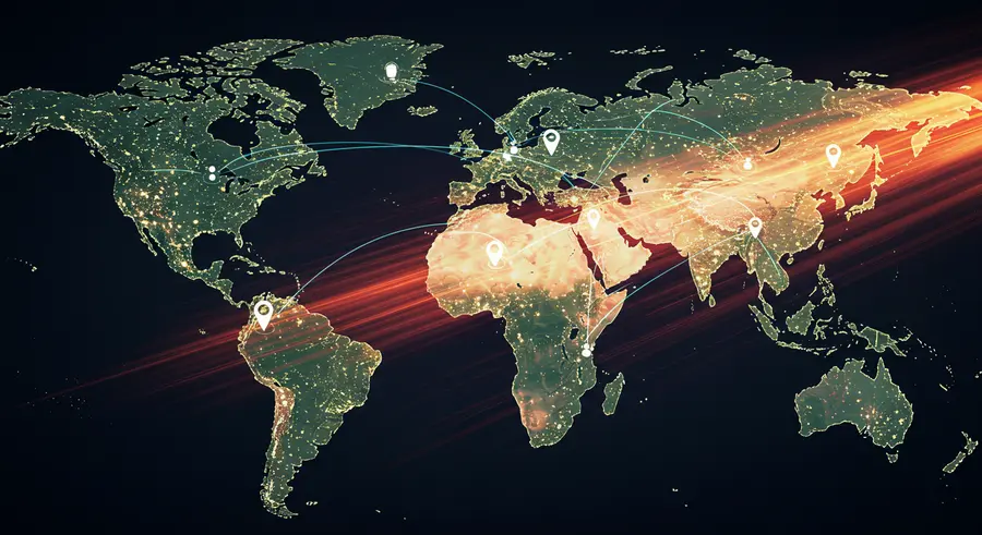 Abstract representation of data flowing through a content delivery network (CDN) to edge locations, with fast data transfer and a global map in the background.