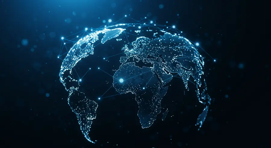 Abstract visual representing interconnected IoT devices forming a global network