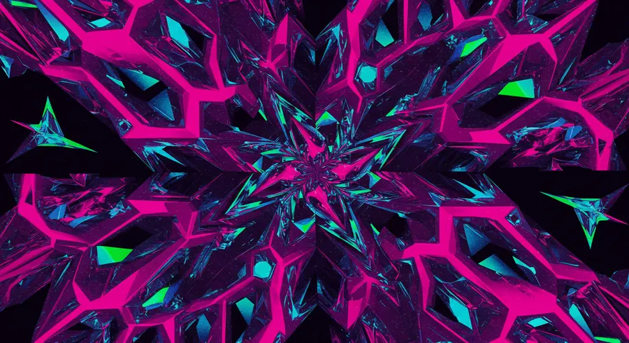 Abstract geometric patterns evolving and transforming, created by code, vibrant colors, digital art style, 16:9 ratio, ethereal light.