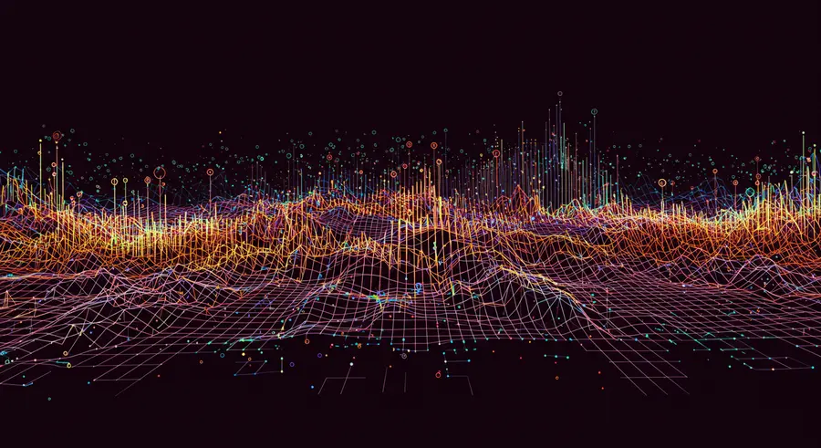 Abstract artistic data map with vibrant colors and swirling lines