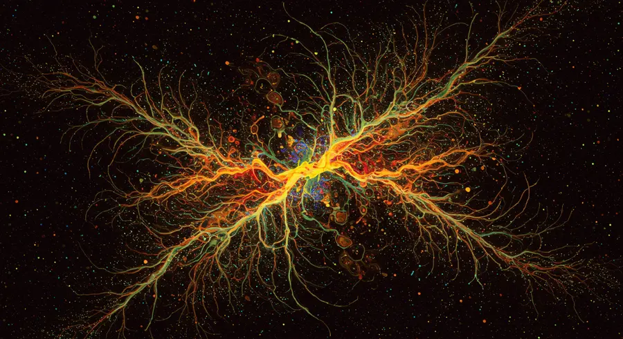 Abstract generative art piece showcasing algorithmic complexity with organic flow, vibrant colors, and subtle digital patterns.