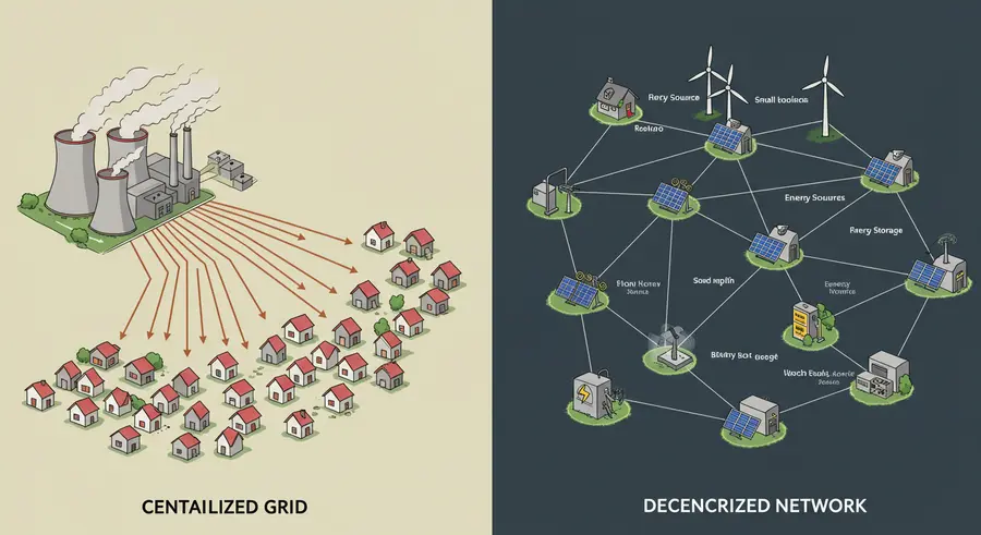 Centralized vs. Decentralized Grid Diagram