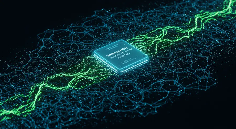 Abstract technological background representing WebAssembly concepts in AI and analytics