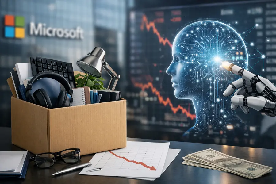 Microsoft Dips as 4,800 Job Cuts Redirect Costs to AI
